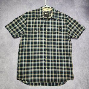 Vans Shirt Mens Medium Blue Green Plaid Short Sleeve Button Up Skate Surf